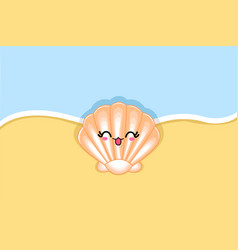 Cute And Happy Oyster In The Beach Cartoon