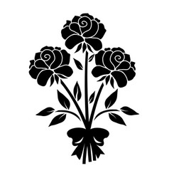 Bouquet Of Rose Flowers With A Bow Black Stencil