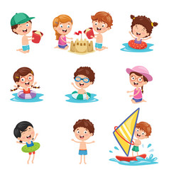 Ilustration of kids playing at beach and se Vector Image