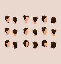 Isometric Set Of Female Hair Styles Mans Head