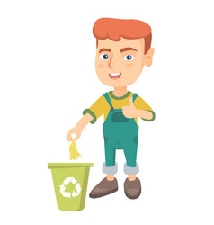 Little Boy Throwing Banana Peel In Recycling Bin