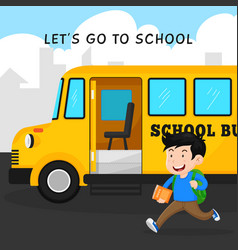 Happy Student Go To School With Bus Opened Door