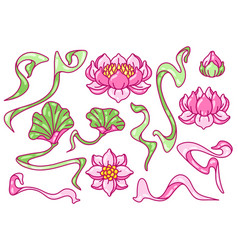 Set Lotus Flowers Art Nouveau Vintage Style