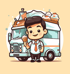 Businessman Eating Ice Cream In Truck Of Cartoon