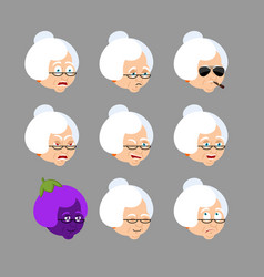 Grandmother Set Emoji Avatar Sad And Angry Face