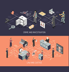 Judicial System Isometric Horizontal Banners