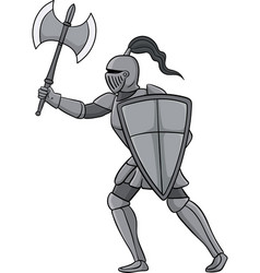 Knight Holding Axe And Shield Cartoon Clipart