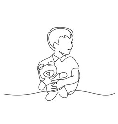 Little Boy Holding Hug Doll Bear Teddy