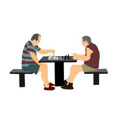 Two Seniors Man Playing Chess Game Outdoor In Park