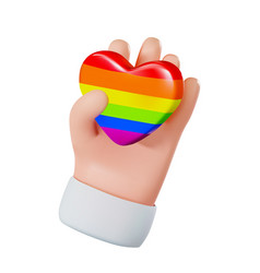 3d Render Of A Hand Holding A Rainbow Heart Lgbt