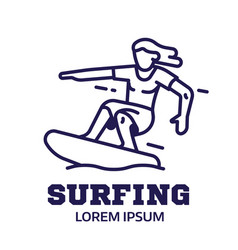 Surfer Man On Surfing Board Icon In Line Art