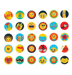 Groovy Hippie Love Round Icons Set Comic Happy