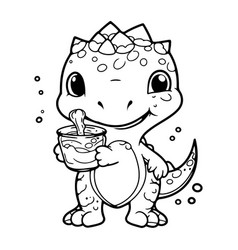 Cute Cartoon Dinosaur With A Glass Of Water