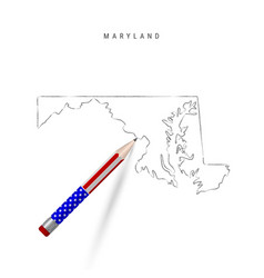 Maryland Us State Map Pencil Sketch