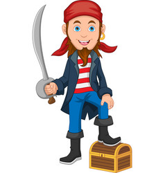 Young Pirates Holding A Sword With Treasure Box