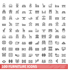 100 Furniture Icons Set Outline Style