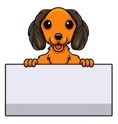 Cute Dachund Dog Cartoon Holding Blank Sign