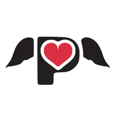 Letter P With Wings And Heart Symbol Doodle Icon