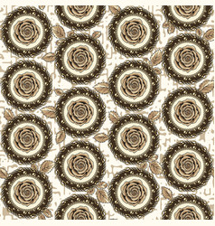 Pattern With Beige Roses Circles Gold Chain