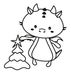 Cartoon Dragon With Christmas Tree