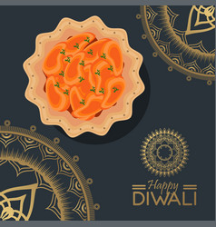 Happy Diwali Celebration With Dish Food And Golden