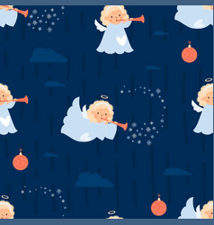 Christmas Seamless Pattern With Cute Angel Blonde