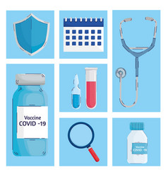 Bundle Seven Covid19 Vaccine Set Icons