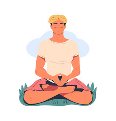 Peaceful Young Man Meditating While Sitting