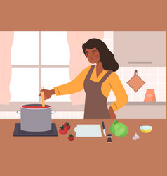 Woman Cooking At Kitchen