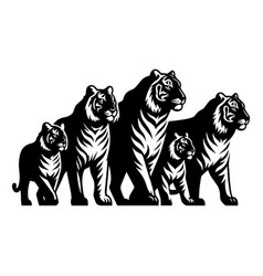 Group Of Tiger Silhouette Isolated On White