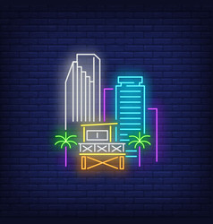 Miami City Skyscrapers And Lifeguard Station Neon