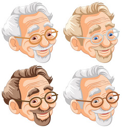 Four Cheerful Senior Men With Glasses Smiling