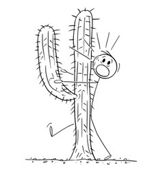 Man Walking In Desert Hit Big Cactus Cartoon