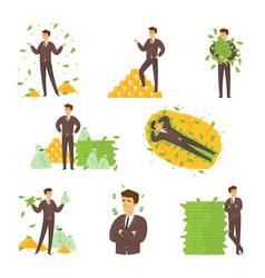 Happy Rich Man In Different Poses Standing Near