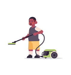 Little African American Using Vacuum Cleaner