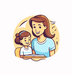 Mother And Daughter Reading A Book In Cartoon