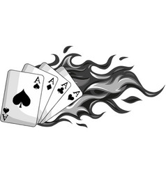 Poker Cards Aces With Flames On White Background