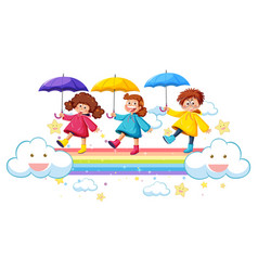 Three Girls Standing On Rainbow