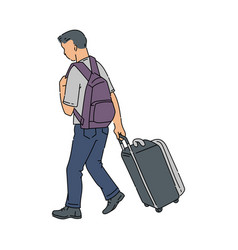 Cartoon Man Walking Away With Luggage Suitcase