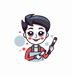 Cute Boy Holding Paint Brush In Cartoon Style