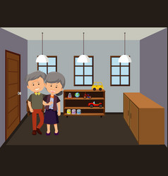 Living Room Scene With An Old Couple In Cartoon