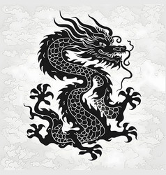 Black Silhouette Of A Chinese Dragon On White