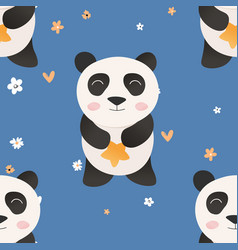 Seamless Pattern With Cute Panda Baby On Color