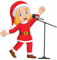 Cartoon Little Girl Singing In Christmas Costume