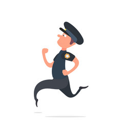 Policeman Is Running A Patrolman In Uniform