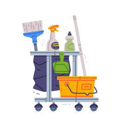 Cleaning Service Trolley Or Cart With Detergents