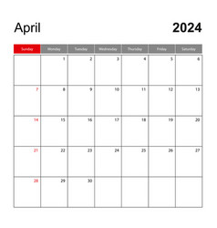 Wall Calendar Template For April 2024 Holiday