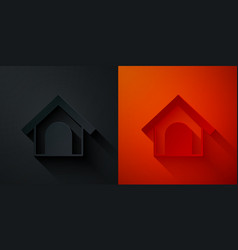 Paper Cut Dog House Icon Isolated On Black And Red