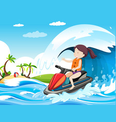 Beach Scene With A Woman Driving Jet Ski