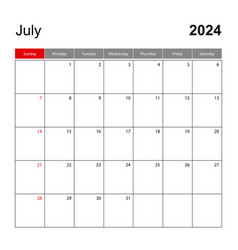 Wall Calendar Template For July 2024 Holiday